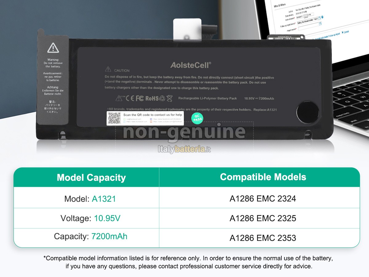 Batteria per Apple MacBook Pro Core I7 2.8GHZ 15.4 inch A1286(EMC 2353*)