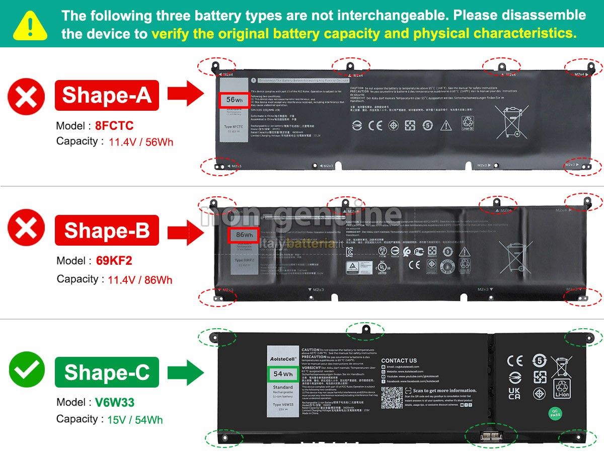 Batteria per Dell P106F